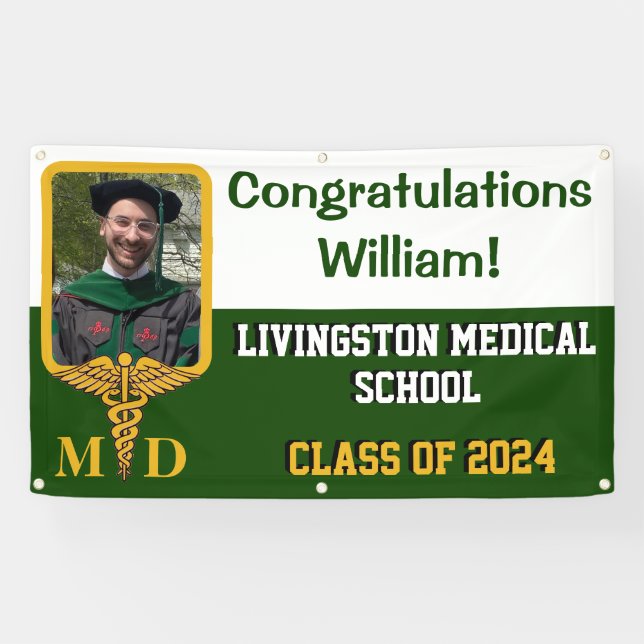 Green & Gold Medical School Graduation Banner (Horizontal)
