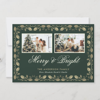 Green Gold Merry and Bright Family Photo Holiday Card