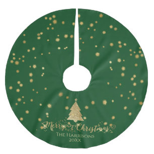 Green Gold Merry Christmas  Tree Sparkles Brushed Polyester Tree Skirt