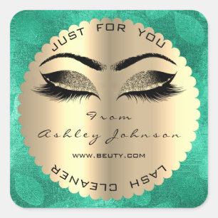 Green Gold Metallic Glitter Lash Cleaner Square Sticker