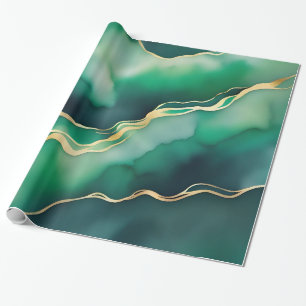 Green Gold Metallic Marble Stone Wrapping Paper