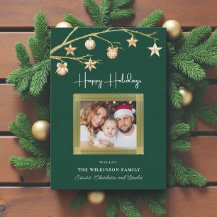 Green & Gold minimal Christmas Photo Card