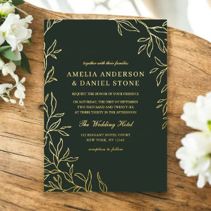 Green Gold Minimal Elegant Leaf Wedding