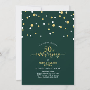 Green & Gold Modern 50th Wedding Anniversary Party Invitation
