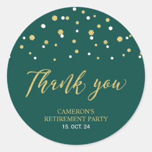 Green & Gold Modern Retirement Favour Thank you Classic Round Sticker
