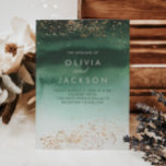 Green & Gold Modern Watercolor Ombre Wedding Invitation<br><div class="desc">Ethereal and Modern, this Green and Gold Ombre Watercolor invitation is perfect for an event in any season. Emerald green watercolor is a perfect backdrop for the abstract gold splashes. *gold splashes have a high resolution metallic-look, but will NOT be shiny or foiled when printed. All text is editable, you...</div>