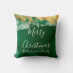 Green Gold Monogram Merry Christmas  Cushion