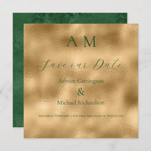 Green Gold Monogram Modern Wedding  Save The Date