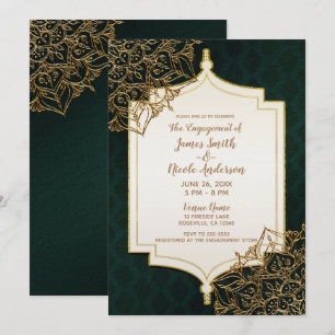 Green & Gold Moroccan Arabian Nights Engagement Invitation