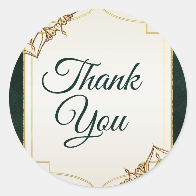 Green & Gold Moroccan Arabian Nights Wedding Favou Classic Round Sticker (Front)