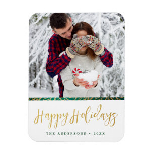 Green & Gold Ornate Happy Holidays Magnet