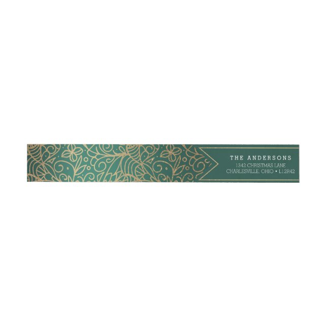 Green & Gold Ornate Happy Holidays Wrap Around Label (Individual)