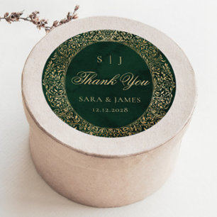 Green Gold Ornate Victorian Wedding Thank you Classic Round Sticker