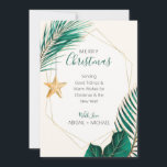 Green & Gold Palm Tree Tropical Beach Christmas Holiday Card<br><div class="desc">Nautical Boutique Co.'s green and gold Christmas holiday card features watercolor green and gold tropical greenery and is accented with a pretty watercolor starfish. The text is whimsical hand-lettering paired with modern block typography. The green, gold, and creamy ivory are reminiscent of tropical beach holidays. Easily customise all text, including...</div>