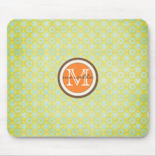 Green Gold Pattern Background Orange Monogram Mouse Pad