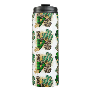 GREEN & GOLD PATTERNED IRISH HEARTS & SHAMROCKS THERMAL TUMBLER