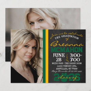 Green & Gold Paw Print Graduation 2 Photo Invitation