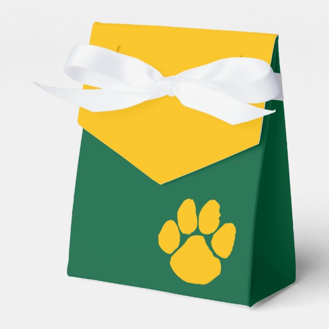 Green & Gold Pawprint Graduation Favour Boxes (Front Side)