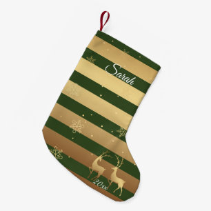 Green Gold Peace Woodland Deer Small Christmas Stocking
