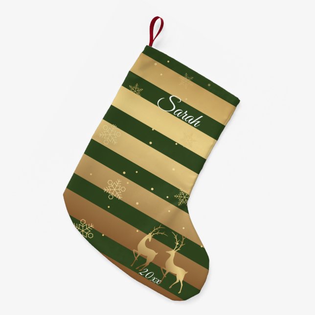 Green Gold Peace Woodland Deer Small Christmas Stocking (Front (Hanging))