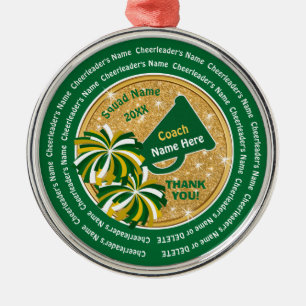 Green Gold Personalised Cheerleading Coach Gifts Metal Ornament