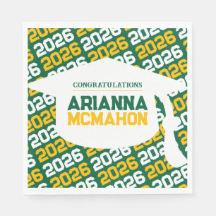 Green & Gold Personalised Graduation Cap Paper Napkin