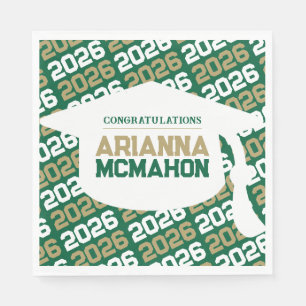 Green & Gold Personalised Graduation Cap Paper Napkin
