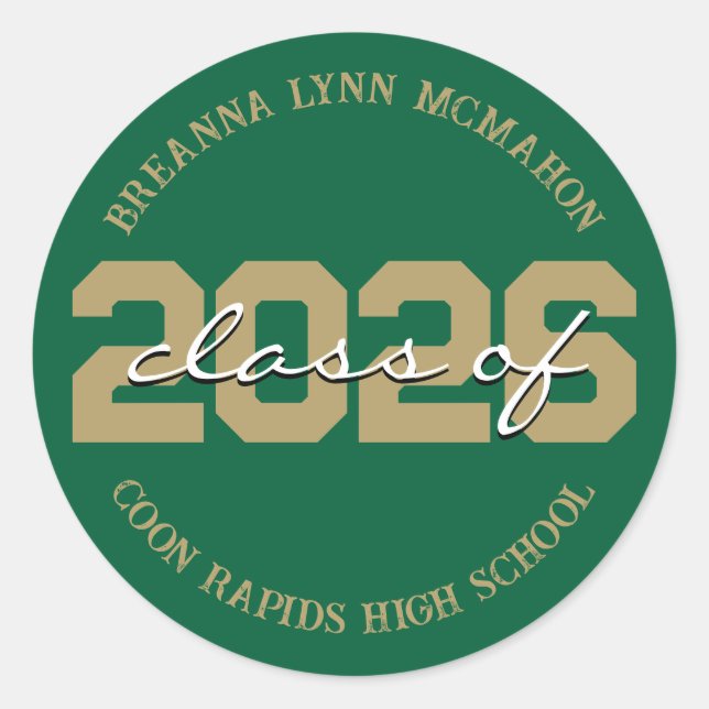 Green & Gold Personalised Graduation Stickers (Front)