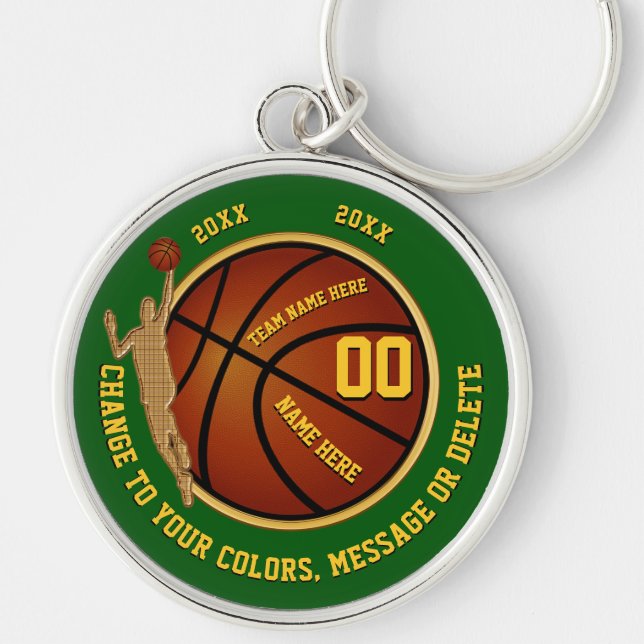 Green Gold Personalised Senior Basketball Gifts Key Ring (Front)