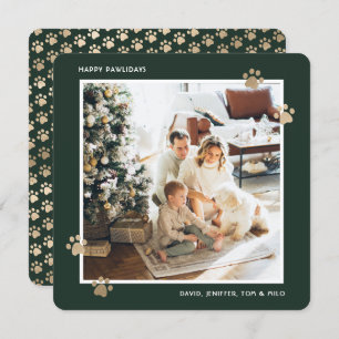 Green Gold Pet Owner Photo Happy Pawlidays Card