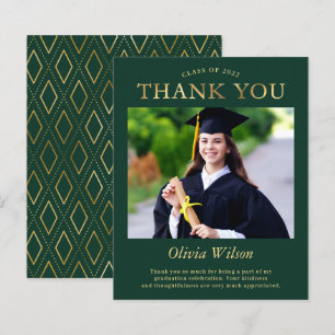 Green Gold Photo Graduation Thank You Card