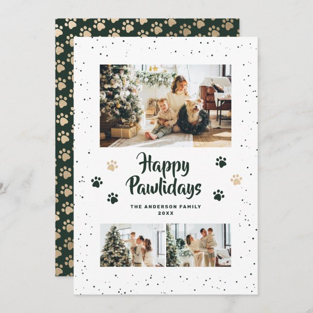 Green Gold Photo Happy Pawlidays Card (Front/Back)