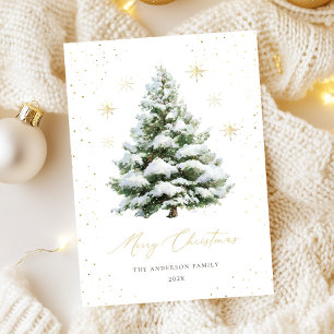 Green Gold Pine Tree Christmas Card