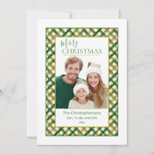 Green Gold Plaid Photo Christmas Card