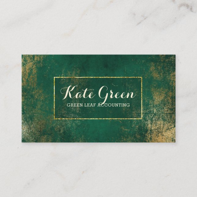 Green Gold Professional Accounting Elegant Frame Business Card (Front)