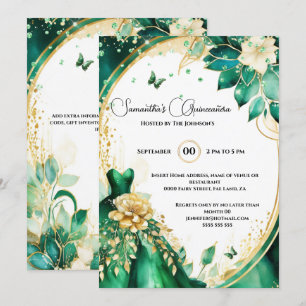 Green gold Quinceañera butterfly flowers floral Invitation