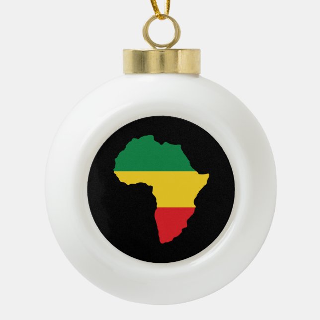 Green, Gold & Red Africa Flag Ceramic Ball Christmas Ornament (Front)
