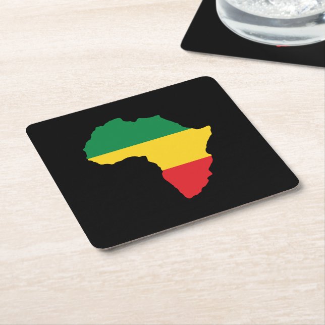 Green, Gold & Red Africa Flag Square Paper Coaster (Angled)