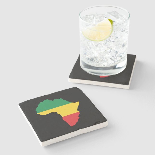 Green, Gold & Red Africa Flag Stone Coaster (Side)