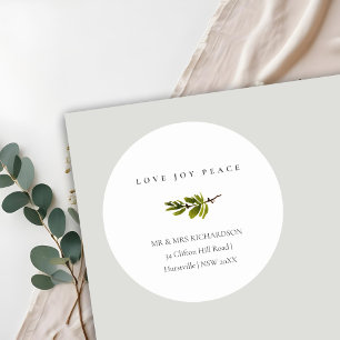 GREEN GOLD RED BERRIES WREATH LOVE JOY PEACE CLASSIC ROUND STICKER