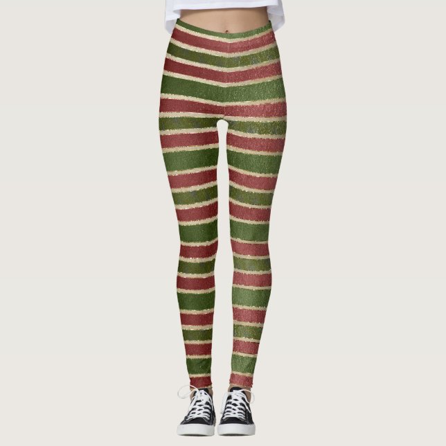 Green, Gold & Red Elf Christmas Leggings (Front)