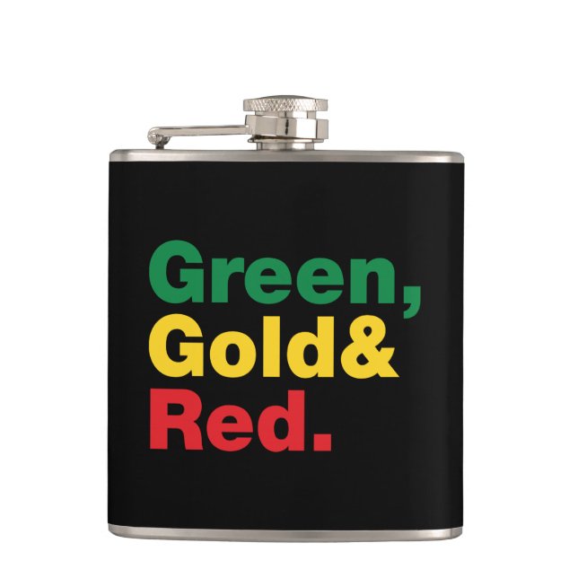 Green, Gold & Red. Hip Flask (Front)