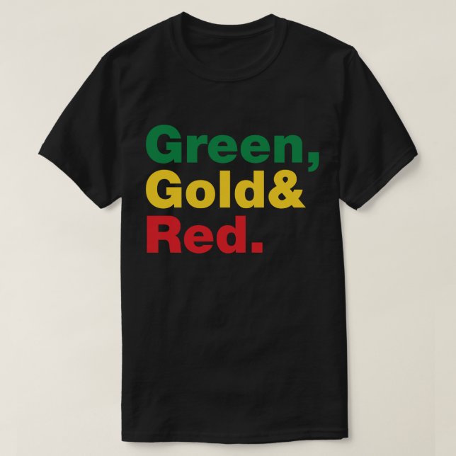 Green, Gold & Red. T-Shirt (Design Front)