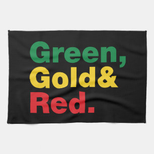 Green, Gold & Red. Tea Towel