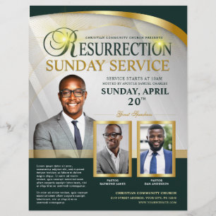 Green & Gold Resurrection Sunday Service Church Flyer