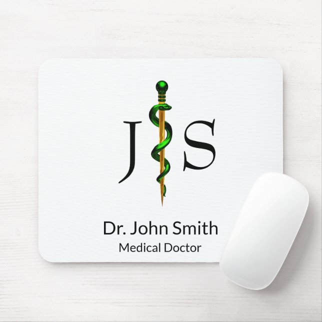 Green Gold Rod of Asclepius Herbal Medical Mouse Pad (With Mouse)