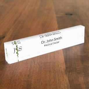 Green Gold Rod of Asclepius Medical Herbal Nameplate