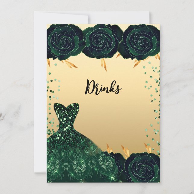 Green gold roses flowers drinks beverage card (Front)