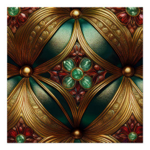 Green Gold Ruby Emerald Pattern Glossy Poster