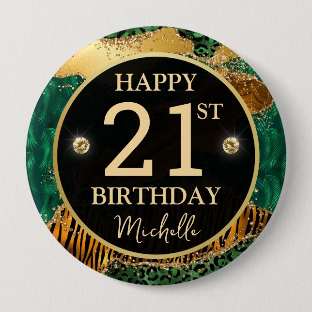 Green Gold Safari Agate Birthday Badge (Front)